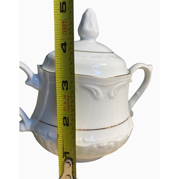 Southington By Baum Fine China Creamer & Sugar Bowl Set Golden Rhapsody White - Picture 5 of 11
